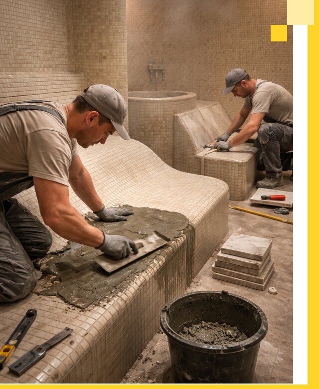 Лежаки для хамама под ключ в Ставрополе, проект и монтаж