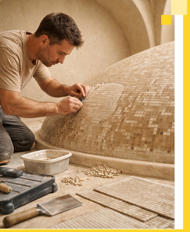 Профессиональная укладка мозаики для хамама под ключ в Ставрополе